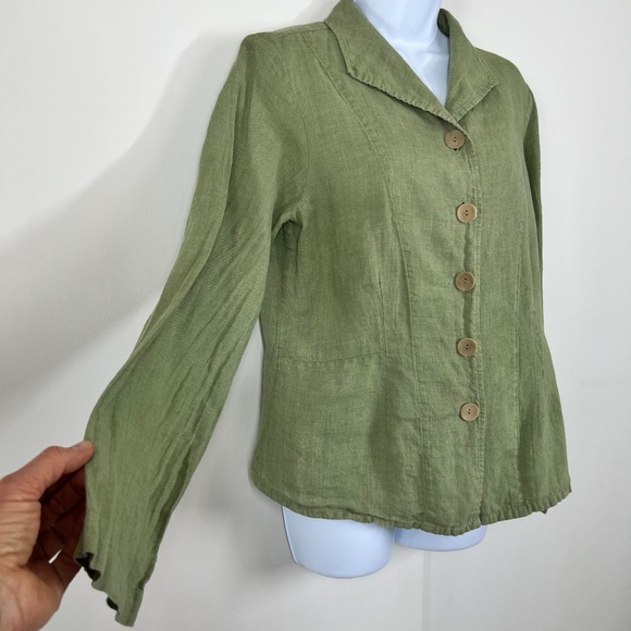 FLAX Button down with stitching accents, Oversized Buttons S, Coastal sage - Picture 12 of 16